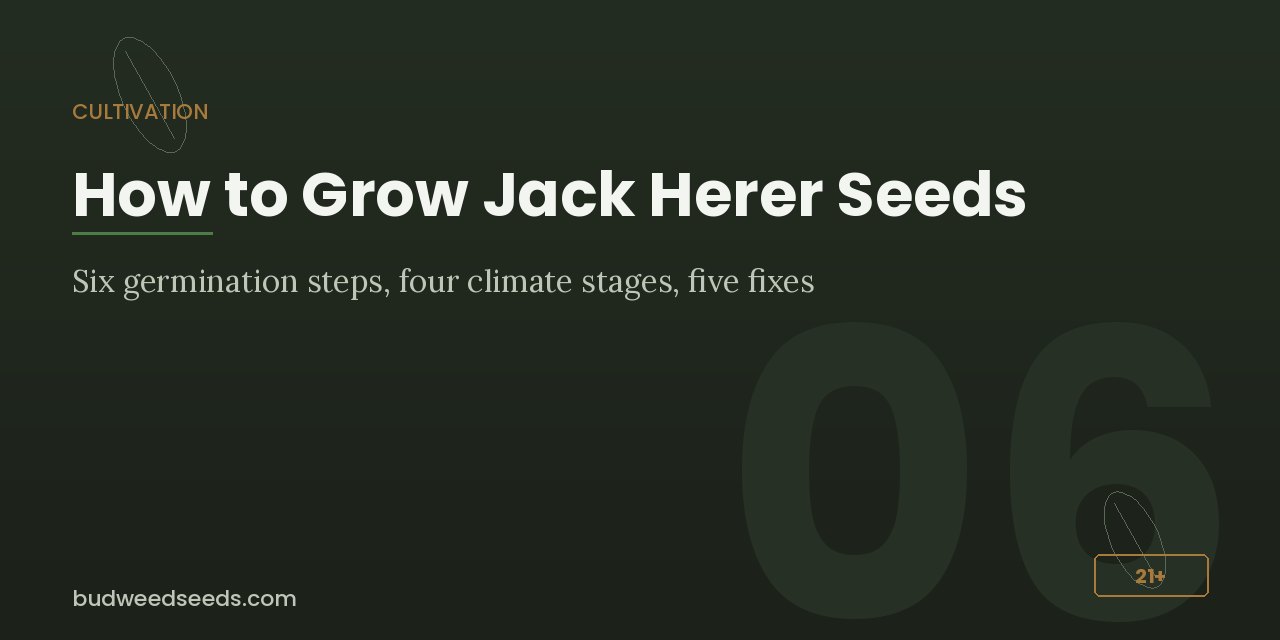 Cultivation panel for Jack Herer: six germination steps, four climate stages and five common fixes