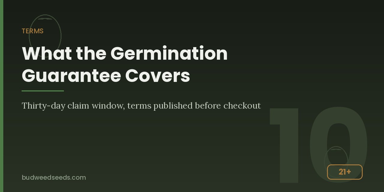 Guarantee panel stating the thirty-day germination claim window